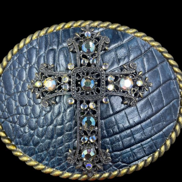 Western Cross Belt Buckle Gothic Vintage Bling Rodeo Cowboy Statement Accessory - Picture 2 of 6